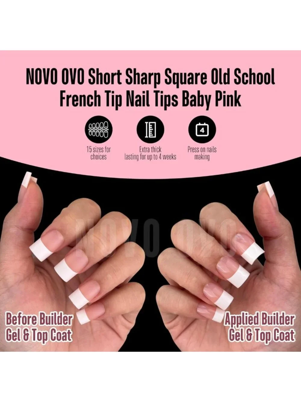 Baby Pink Retro French Tip Press-On Nails - 240 Pcs, DIY Soft Gel Full Cover